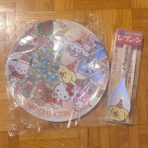Sanrio Chistmas Holiday Plate and Spoon Set - Hello Kitty